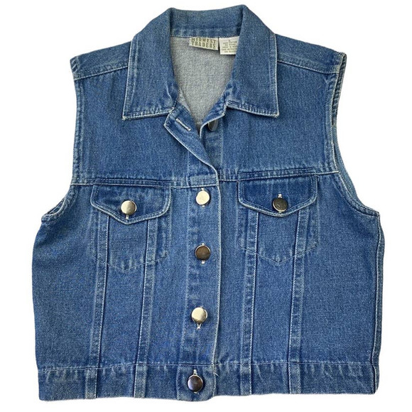 Vintage Other - Vintage Midwest Traders Girls Collared Button Front Medium Wash Jean Vest Size L